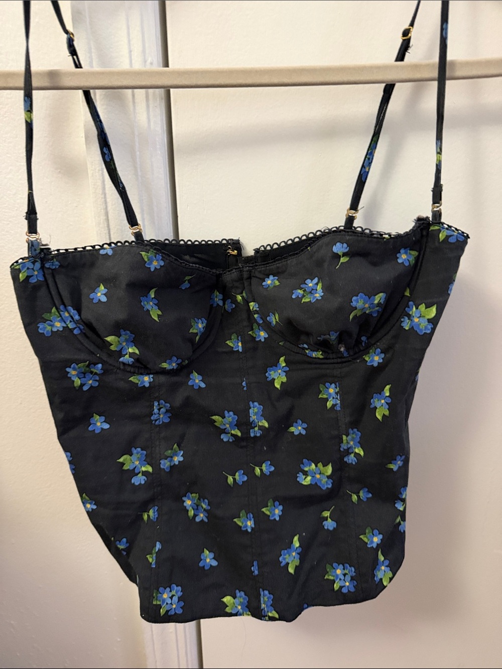 We wore what Black Floral Bustier Tank Top with Blue Flowers